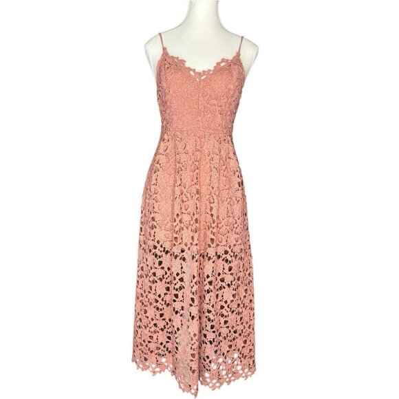 ASTR The Label X RTR Women's Dark Pink Lace A-Line Crepe BOHO MIDI Dress S/C27 - Picture 1 of 13